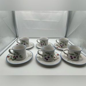 Set of 6 Savoir Vivre Luscious Flat Cups Mugs & Saucers Fruit Japan  JJ017